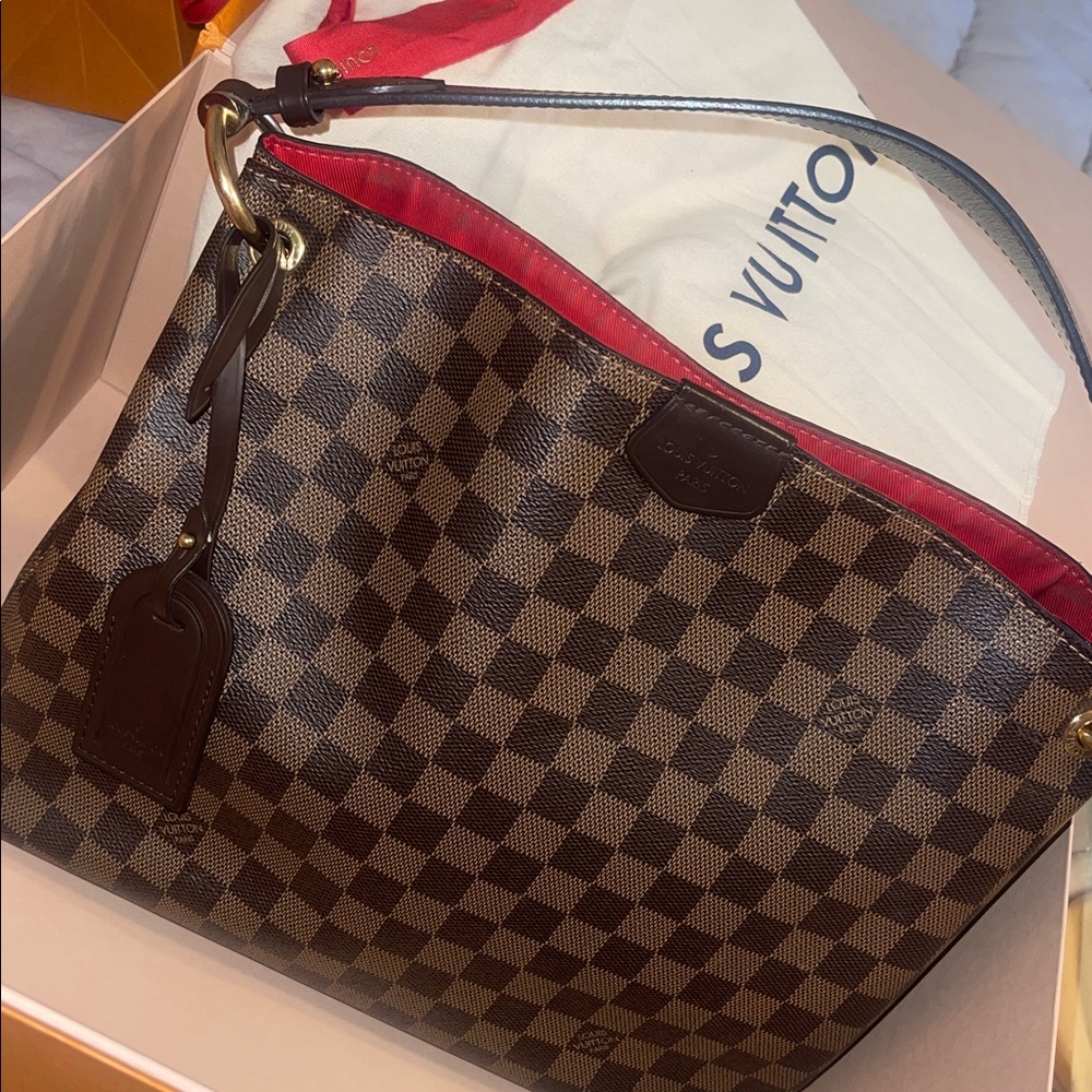Louis Vuitton Damier Ebene Graceful pm Shoulder Bag with Red Interior 👜💫